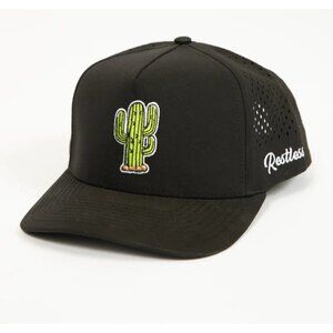 New Restless Brand Black Snapback Hat – Embroidered Cactus Logo Adjustable Cap